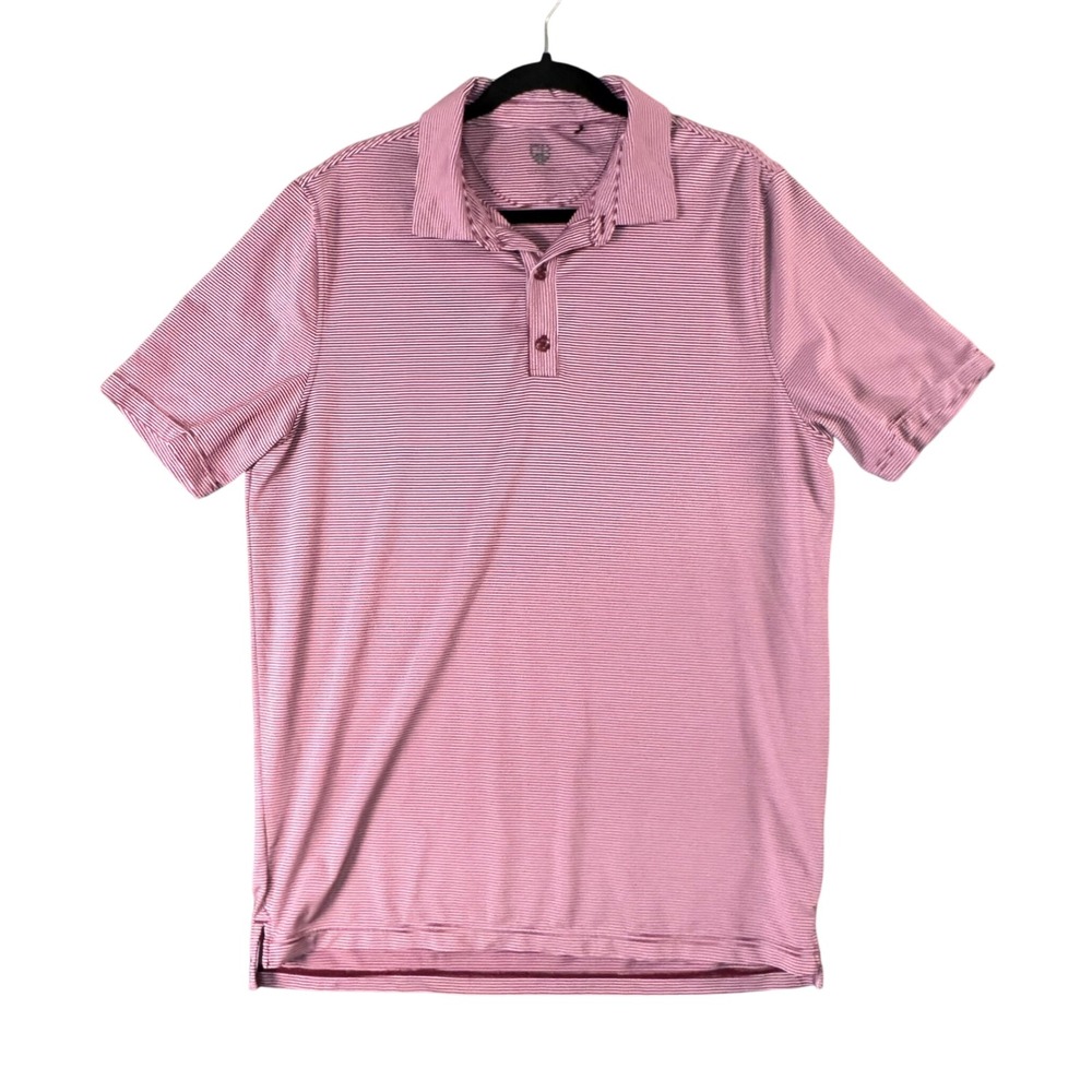 Graham Luxe Mens Striped Polo Shirt‎ Red White Preppy Casual Golf Short Sleeve L